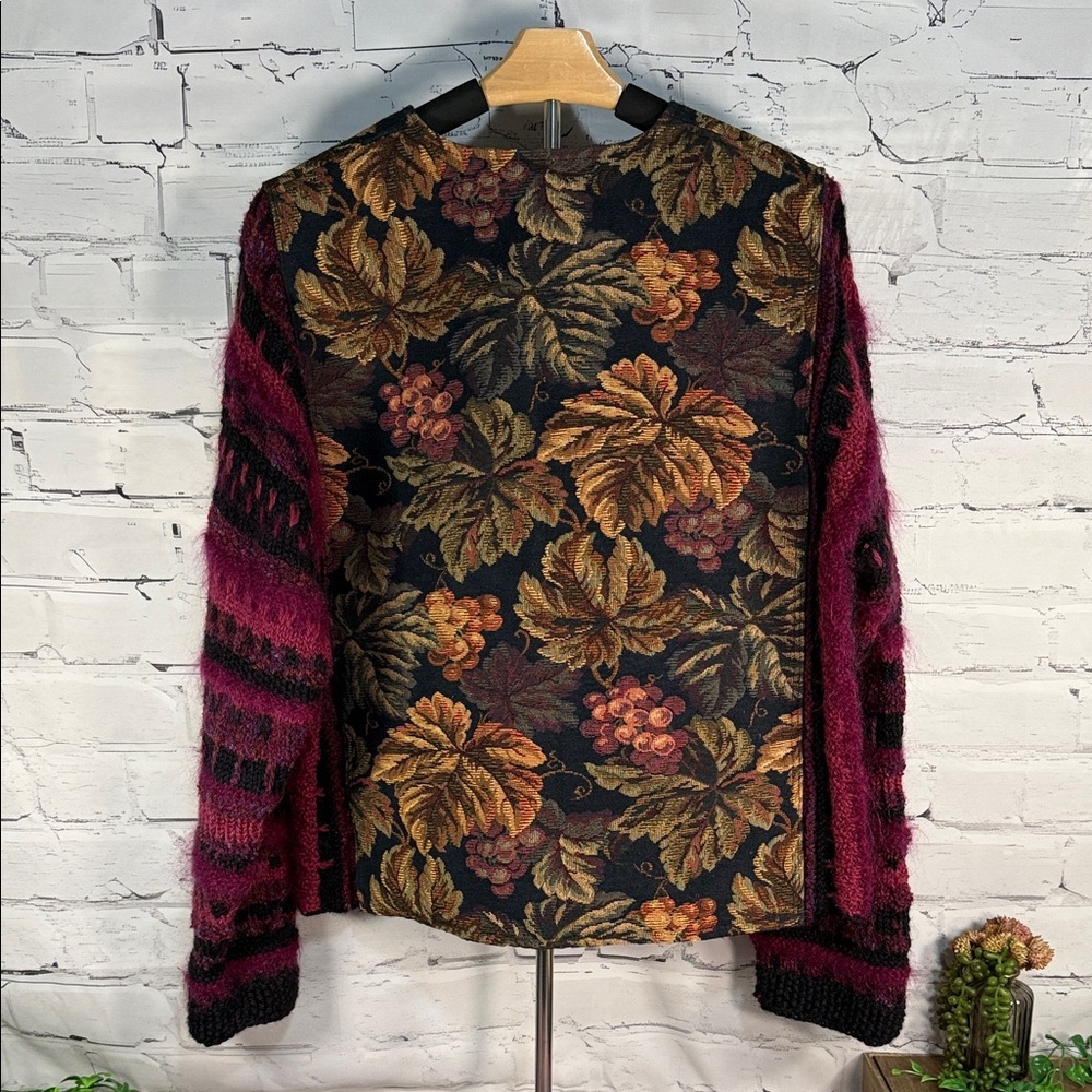 Floral and Grapevine Tapestry Jacket Knit Sleeves. Eclectic Grandma. Vintage - Picture 5 of 14